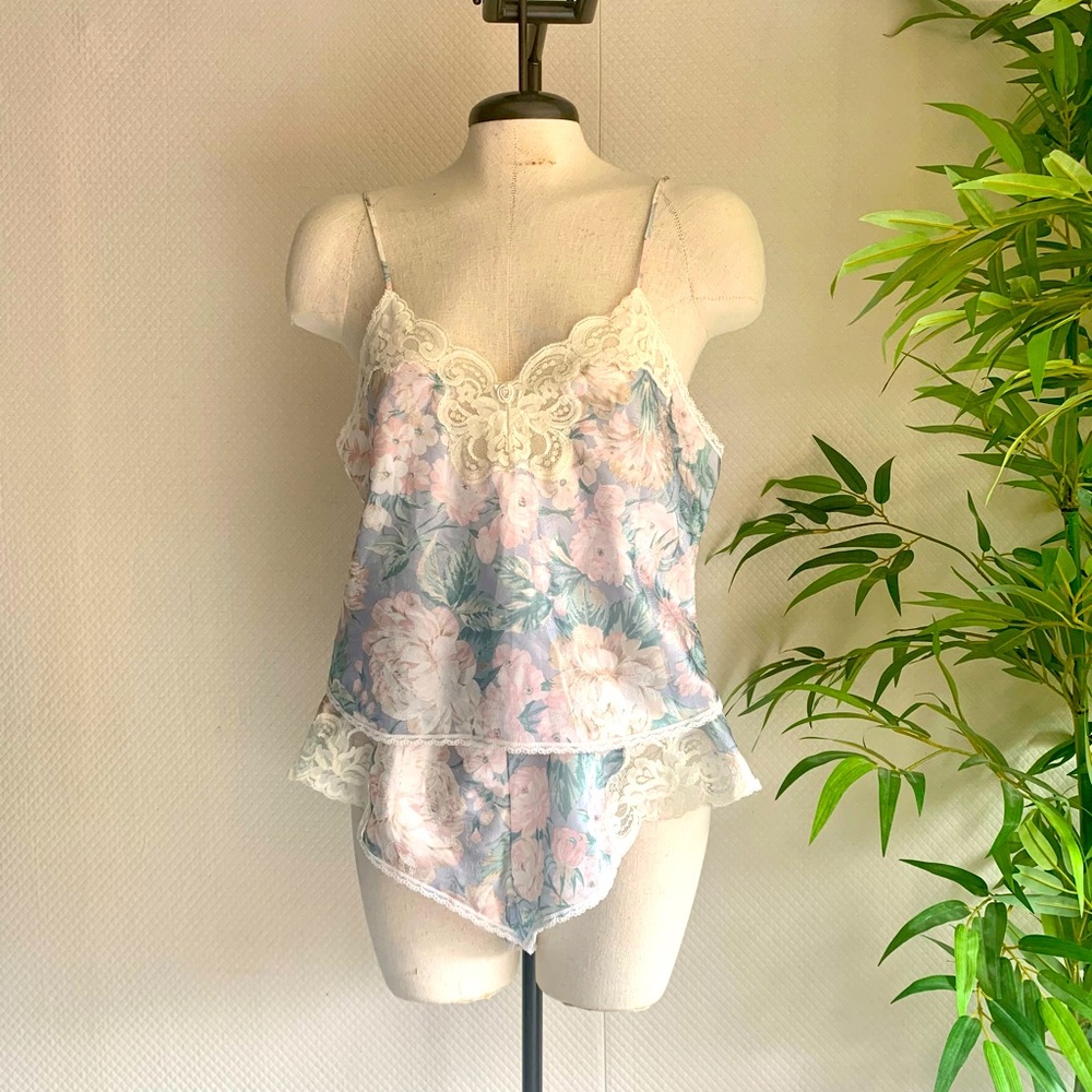 Vintage Floral Satin Lingerie Set